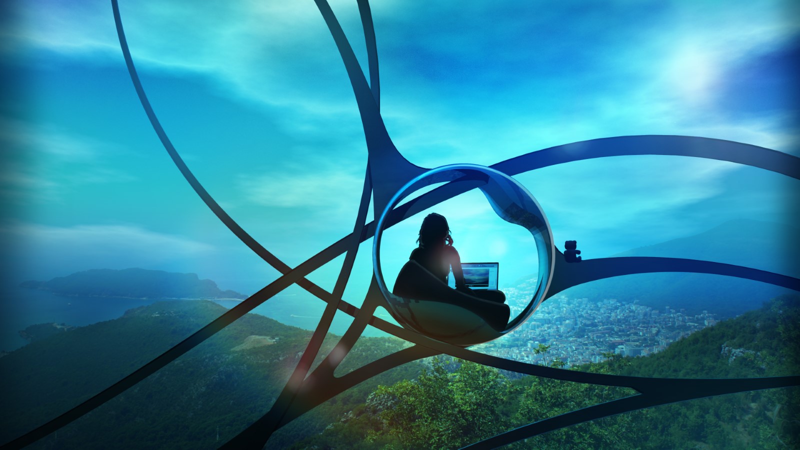 Header_Sci-Fi-Blogger-Woman-in-glass-house-above-nature-city-futuristic-architecture-20240311-GLO-EN